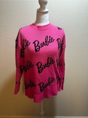 Mattel Barbie Script Pink and Black Crewneck Sweater